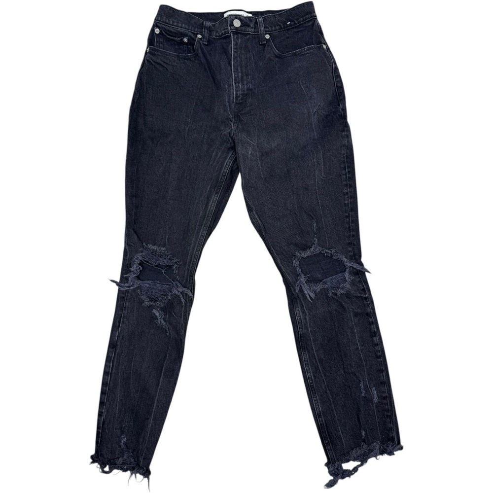 Abercrombie Fitch High Rise Black Distressed Mom Jean Size 28